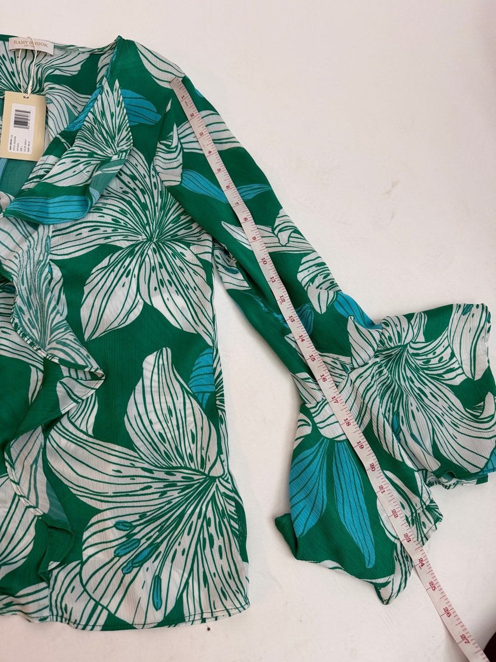 NWT Ramy Brook Savanna Lily Print Ruffle Button Front Blouse L Coastal $365 - Picture 4 of 5